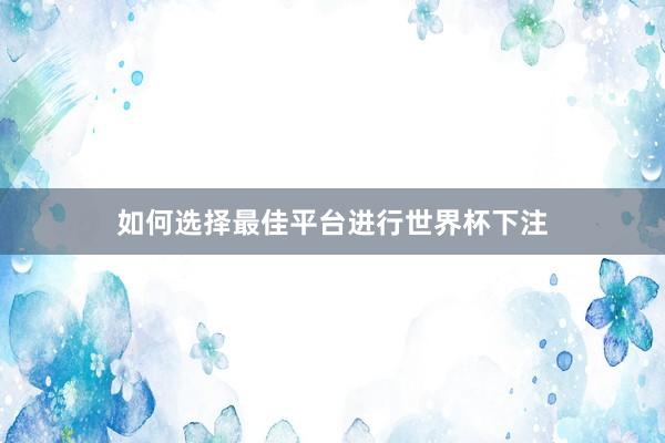 如何选择最佳平台进行世界杯下注